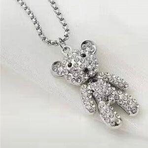 Betsy Johnson Bear Rhinestone Silver Necklace